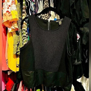 Banana Republic Black Sleeveless Knit and Pleather Work/Office Wear Top Blouse